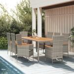 vidaXL 9 részes szürke polyrattan kerti étkezőgarnitúra párnával (3157544)
