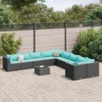 vidaXL 11 részes fekete polyrattan kerti ülőgarnitúra párnákkal (3308356) - vidaxl