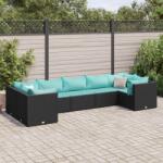 vidaXL 7 részes fekete polyrattan kerti ülőgarnitúra párnákkal (3308260)
