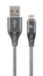 Gembird CABLU alimentare si date GEMBIRD, pt. smartphone, USB 2.0 (T) la Micro-USB 2.0 (T), 2m, premium, cablu cu impletire din bumbac, gri-metalizat cu insertii albe, CC-USB2B-AMmBM-2M-WB2 (timbru verde 0.08