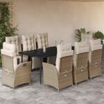 vidaXL 9 részes bézs polyrattan kerti étkezőgarnitúra párnákkal (3213440)