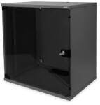 ASSMANN 19" 12U 595x540x400mm lapraszerelt üvegajtós fekete fali rack szekrény