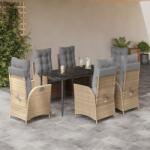 vidaXL 7 részes bézs polyrattan kerti étkezőgarnitúra párnákkal (3213260)