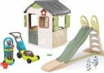 Smoby Set căsuță și tobogan de 2, 3 m Toboggan XL Life Jura Lodge Smoby extensibilă cu hrănitoare și mașină de tuns iarba și cărucior de grădină (SM810504-9) Casuta pentru copii