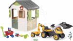 Smoby Set căsuță și tractor cu pedale Life Jura Lodge Smoby extensibilă cu încărcător excvator și cărucior de tras (SM810504-13) Casuta pentru copii