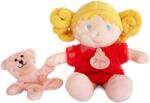 Doudou Păpușă pentru bebeluș Mrs Corail My First Doll Jolijou 21 cm în rochie roșie cu un cățeluș din material textil moale de la 0 luni (JJ6002) Papusa