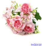  Peónia + kis virág selyem csokor 31cm - Rózsaszín