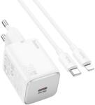 hoco. hálózati töltő Type C + Type C - Lightning kábel QC PD 20W N40 fehér