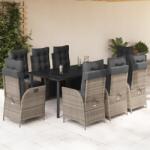 vidaXL 9 részes szürke polyrattan kerti étkezőgarnitúra párnával (3213433)