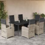 vidaXL 7 részes világosszürke polyrattan kerti étkezőszett párnával (3212603)