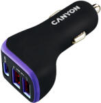 CANYON C-08, Universal 3xUSB car adapter, Input 12V-24V, Output DC USB-A 5V/2.4A(Max) + Type-C PD 18W, with Smart IC, Black+Purple with rubber coating, 71*39*26.2mm, 0.028kg (CNE-CCA08PU)