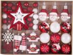 Kring karácsonyfa díszkészlet, különböző formákban és méretekben, piros/fehér, 70 db (EG01-Set70-Red/White)