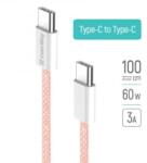 ColorWay USB Type-C - USB Type-C szőtt borítású adat- és töltőkábel 1m rózsaszín (CW-CBPDCC061-P)