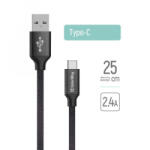 ColorWay USB-A - Type-C adat- és töltőkábel 25cm fekete (CW-CBUC048-BK)