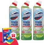 Domestos Power Fresh WC Tisztító Gél Lime 3x700ml + Ajándék Vileda Szivacs