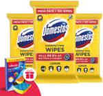 Domestos Higiénikus Törlőkendő Lemon 3x100db + Ajándék Vileda Szivacs