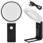 Verk Group Állítható dőlésszögű kézi nagyító asztali támasszal, 25x zoom, LED világítás, USB fehér-fekete (09176)