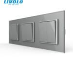 Livolo Intrerupator mecanic simplu + dublu + dublu , cap / cruce, cu rama sticla Gri (VL-2FCMM10A-1-2-P7E/E/E-6IP)