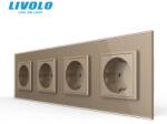 Livolo Priza Schuko cvadrupla, borne fara surub - quick connect, cu rama sticla Auriu (VL-4FCTC16A-4P7E-2APS01)