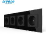 Livolo Priza Schuko cvadrupla, borne fara surub - quick connect, cu rama sticla Negru (VL-4FCTC16A-4P7E-2BPS01)