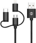 Forever USB-A - Type-C/Lightning/micro USB kábel 1.5A 1m - fekete