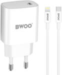 BWOO CDA159 hálózati töltő 1xUSB-C csatlakozással + Lightning kábel 20W - fehér