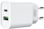 XO CE02A hálózati töltő 1xUSB-A és 1xUSB-C csatlakozással + USB-C - USB-C kábellel PD QC3.0 20W - fehér