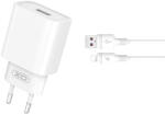 XO CE02D hálózati töltő 1xUSB-A csatlakozással + Lightning kábellel QC3.0 18W - fehér