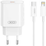 XO CE25 hálózati töltő 1xUSB-C csatlakozással + USB-C - Lightning kábellel PD 25W - fehér