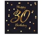 Javoli Happy Birthday 30 B&C Black-Gold szalvéta 20 db-os 33x33 cm (MLG165210)