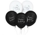  Happy Birthday Black léggömb, lufi 5 db-os 12 inch (30cm) (MLG150155)