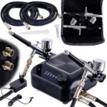 TC TECHNIC Tökéletes airbrush készlet (kompresszor, két festékszóró, tömlőkkel - automatikus leállítás + szabályozás) TC Technic HS-A9KBLACK