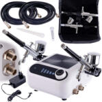 TC TECHNIC Tökéletes airbrush készlet (kompresszor, két festékszóró, tömlőkkel - automatikus leállítás + szabályozás) TC Technic HS-A9K WHITE