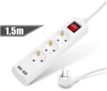 Delight 150557 Elosztó 3 aljzat 2x USB-A 1.5m fehér kapcsolós (150557)