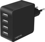 LogiLink 4 portos USB fali töltő, 4x USB-A, 24 W, fekete