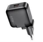 Awei PD55-EU hálózati töltő USB+Type-C aljzat (65W, GaN, PD gyorstöltő) FEKETE (PD55-EU) - pcx