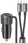 USAMS autós töltő USB+Type-C aljzat (66W, PD gyorstöltő + fix Type-C - lightning kábel) FEKETE CC287CC01 (CC287CC01)