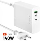 FIXED hálózati töltőállomás, 2xUSB-C/1xUSB, GaN technológia, PD 3.1 támogatás, 140W, fehér FIXCG140-2C1A-WH (FIXCG140-2C1A-WH)