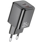 Awei PD65-EU hálózati töltő 2 Type-C aljzat (35W, GaN, PD gyorstöltő) FEKETE (PD65-EU) - pcx