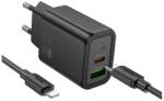 hoco. N61 hálózati töltő USB+Type-C aljzat (20W, PD gyorstöltő 3.0 + lightning kábel) FEKETE N61_USB_TYPEC_LIGHTNING_B (N61_USB_TYPEC_LIGHTNING_B)