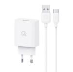 USAMS SC hálózati töltő USB aljzat (18W, PD gyorstöltő 3.0 + Type-C kábel) FEHÉR SCXLTZ02 (SCXLTZ02)