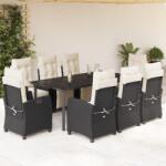 vidaXL 9 részes fekete polyrattan kerti étkezőgarnitúra párnákkal (3212959) - vidaxl