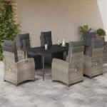 vidaXL 7 részes világosszürke polyrattan kerti étkezőszett párnával (3213035)