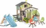 Smoby Jóbarátok házikó pihenőrésszel a csúszdánál vizes játékkal natúr barna színvilágban Friends Evo Playhouse Life Smoby tovább bővíthető (SM810253-2F)