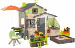 Smoby Jóbarátok házikó kerttel a napernyő alatt natúr barna színvilágban Friends Evo Playhouse Life Smoby tovább bővíthető (SM810253-2B)