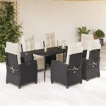 vidaXL 7 részes fekete polyrattan kerti étkezőgarnitúra párnával (3212950)