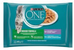  Nestle PURINA ONE macska Multipack Beltéri mini filé tonhallal és zöldbabbal / borjúhússal és sárgarépával lében ÚJ 4x85g