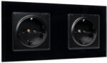  German Double Socket 16a Glass Frame Black+c. Box (195026cc-bl)