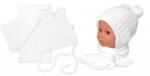 Baby Nellys Téli sapka pomponokkal + sállal, Baby Nellys - fehér Velikost koj. oblečení: 56/62 (0-3m)