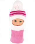 Baby Nellys Téli sapka / balaklava pomponnal - sv. rózsaszín csíkokkal